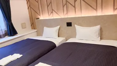 two beds sitting next to each other in a room at HOTEL LiVEMAX BUDGET Shinbashi in Tokyo