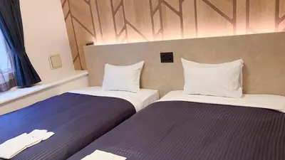 two beds sitting next to each other in a room at HOTEL LiVEMAX BUDGET Shinbashi in Tokyo
