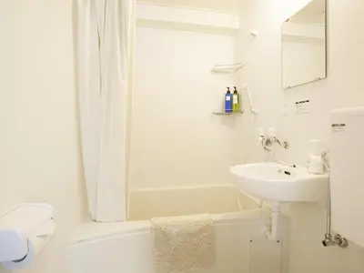 a white bathroom with a sink and a shower at Hotel Cocoro Inn Asakusa Kuramae in Tokyo