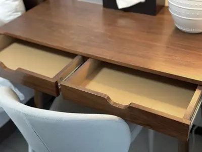 a wooden table with a chair and a wooden desk at LANG Hotel GINZA 1K in Tokyo