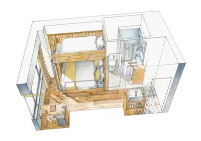 an exploded view of a room with a drawing at Sakura Cross Hotel Akihabara in Tokyo
