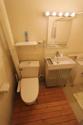 a bathroom with a toilet and a sink at Jujo Stay Sanyo Mansion in Tokyo