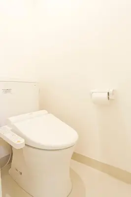 a white bathroom with a toilet and a roll of toilet paper at Shin-Okubo City Hotel in Tokyo