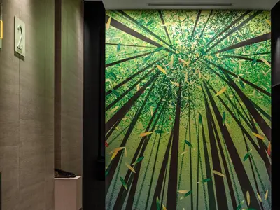 a door with a painting of bamboo at Mitsui Garden Hotel Ginza-gochome in Tokyo