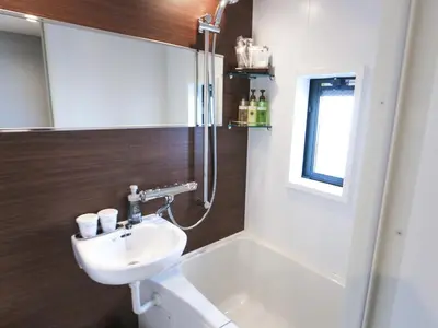 a bathroom with a sink and a shower and a toilet at HOTEL LiVEMAX Tokyo Ayase-Ekimae in Tokyo