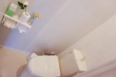 a bathroom with a white toilet in a room at Mitsuba Guest House in Tokyo