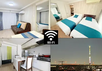 a collage of three pictures of a hotel room at G-Shinkoiwa ColorBee Hostel4 4min to nearest station in Tokyo