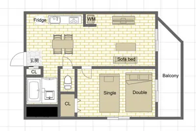 a floor plan of a small brick building at G-Shinkoiwa ColorBee Hostel4 4min to nearest station in Tokyo