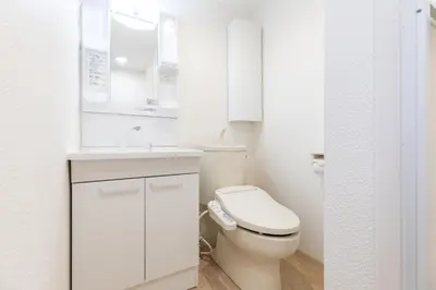a white bathroom with a toilet and a sink at KEYHOTEL-5minutes for walk to Akihabara Electric Town in Tokyo