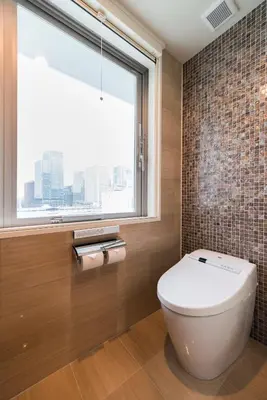 a bathroom with a toilet and a window at Super Hotel Premier Tokyo Station Yaesu-Chuoguchi in Tokyo