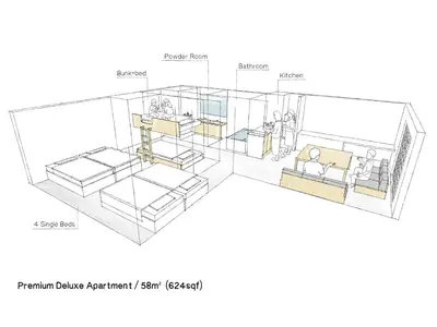 a drawing of a room with diagrams at MIMARU Tokyo Ginza East in Tokyo