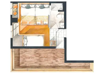 a drawing of a floor plan of a room at Sakura Cross Hotel Ueno Okachimachi in Tokyo