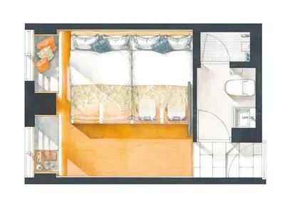 a floor plan of a bedroom with a bed at Sakura Cross Hotel Ueno Okachimachi in Tokyo