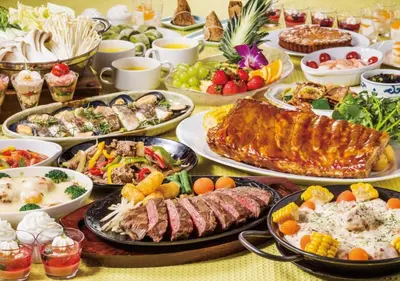 a table full of different types of food at APA Hotel & Resort Ryogoku Ekimae Tower in Tokyo