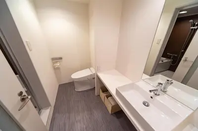 a white bathroom with a sink and a toilet at NIYS apartments 08 type in Tokyo