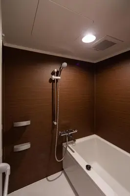 a bathroom with a shower and a bath tub at NIYS apartments 08 type in Tokyo