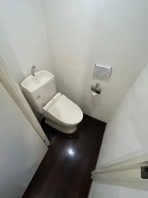 a small bathroom with a toilet and a sink at NIYS apartments 0074 type in Tokyo