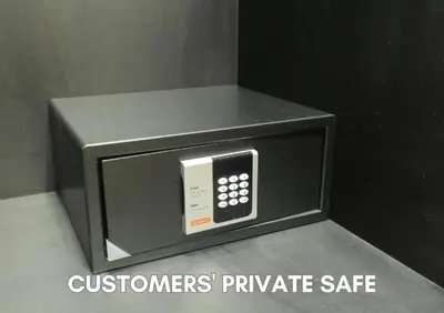 a microwave oven with the words customers private safe at Hotel Pasela Living Shinjuku in Tokyo