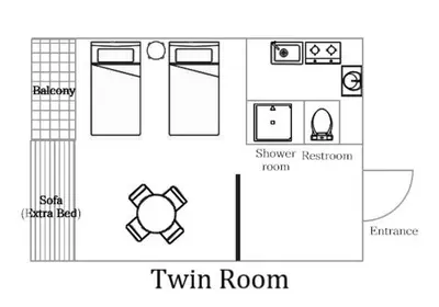 a floor plan of a tiny house at Tokyo Sakurako Hatchobori in Tokyo
