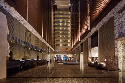 a hallway of a building with a building at Villa Fontaine Grand Tokyo Shiodome in Tokyo