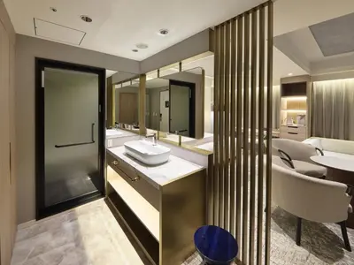 a bathroom with a sink and a mirror at Villa Fontaine Grand Tokyo Roppongi in Tokyo