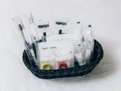 a basket filled with toothbrushes and toothpaste at Shinagawa Tobu Hotel in Tokyo