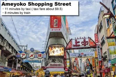 a busy city street with many signs and buildings at hotel MONday Akihabara Asakusabashi in Tokyo