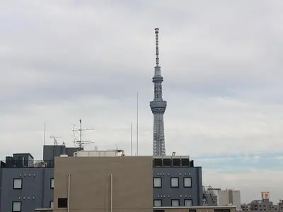 a tower on top of a building in a city at hotel MONday Asakusa in Tokyo