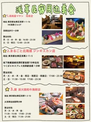 a poster for a restaurant with a collage of food at \u532f\u91d1\u6d45\u8349\u4e00\u53f7\u9928 in Tokyo