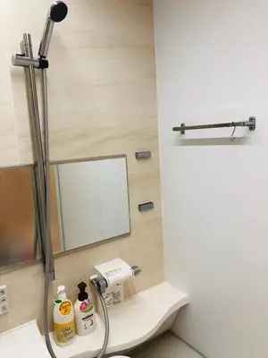 a bathroom with a sink and a mirror at Takara House in Tokyo