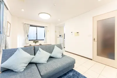 a living room with a couch with pillows at Minami-Aoyama-1st in Tokyo