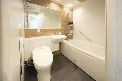 a bathroom with a toilet and a sink and a tub at Hotel Lumiere Nishikasai in Tokyo