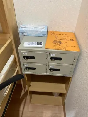 a dresser with two boxes on top of it at Upper Hotel Ryogoku in Tokyo