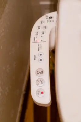 a close up of a remote control on a toilet at \u90fd\u96fb\u5c4b TodenHotel in Tokyo