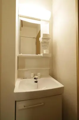 a bathroom with a white sink and a mirror at 2-9-13 / Vacation STAY 4897 in Tokyo