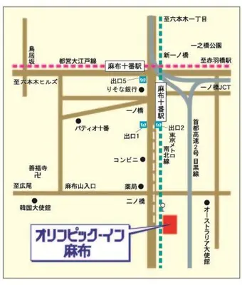 a map of a subway station with writing on it at Olympic Inn Azabu in Tokyo