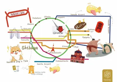 a map of shizuoka with animals and attractions at nestay suite tokyo shibuya in Tokyo