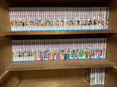 a book shelf filled with lots of toy figurines at Vivian house in Tokyo