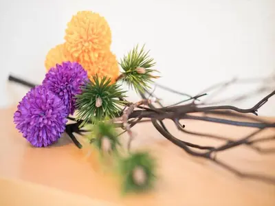a bunch of flowers sitting on a branch at Katsushika Takasago House in Tokyo