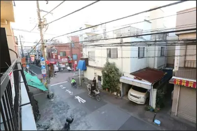 an overhead view of a city street with people and motorcycles at Kamiya TK Building 302 in Tokyo