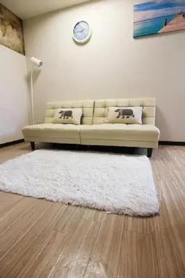 a living room with a couch and a white rug at Cozy room in Itabashi in Tokyo