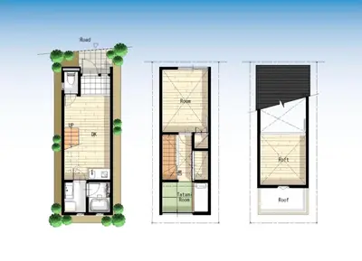 a plan and elevation of aominium project at YADOYA Iriyaan in Tokyo