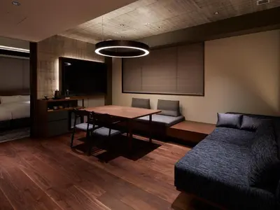 a living room with a table and a couch at Agora Tokyo Ginza in Tokyo
