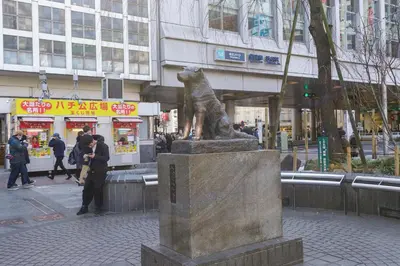 a statue of a dog on a sidewalk in a city at Hotel Shibuya Shoto in Tokyo
