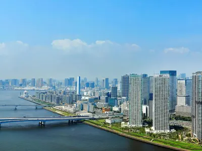 a view of a city with a bridge and buildings at Mitsui Garden Hotel Toyosu Premier - Tokyo in Tokyo