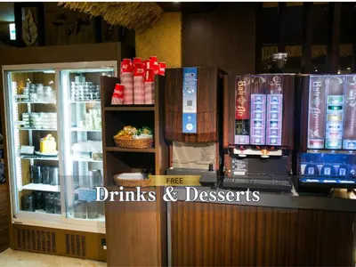 a display of drinks and desserts on the counter of a store at Hotel Balian Resort Shinjuku Honten in Tokyo