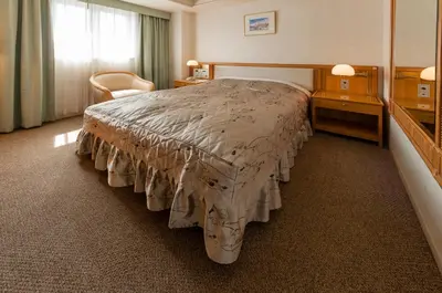 a hotel room with a bed and a window at Hotel Siena in Tokyo