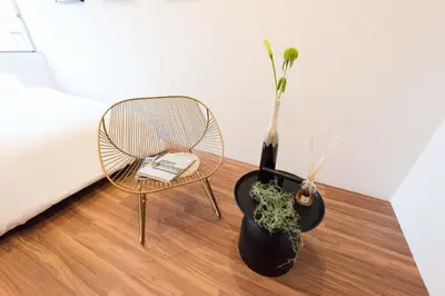 a room with a chair and a vase and a plant at TORA HOTEL Tokyo Skytree \u5bc5\u30db\u30c6\u30eb \u30b9\u30ab\u30a4\u30c4\u30ea\u30fcE in Tokyo