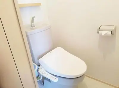 a bathroom with a white toilet and a sink at Tsunoya in Tokyo