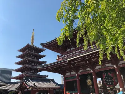 a pagoda building with a clock on it at HOTEL TAVINOS ASAKUSA - Vacation STAY 64889 in Tokyo